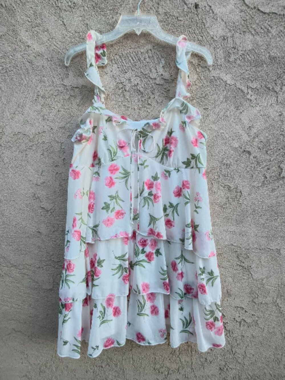 Wild Fable Cream Floral Mini Dress L Rose Print Ruffle Tiers Sleeveless Tiered